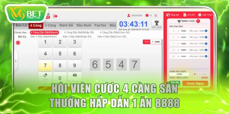 Hội viên cược 4 càng săn thưởng hấp dẫn 1 ăn 8888