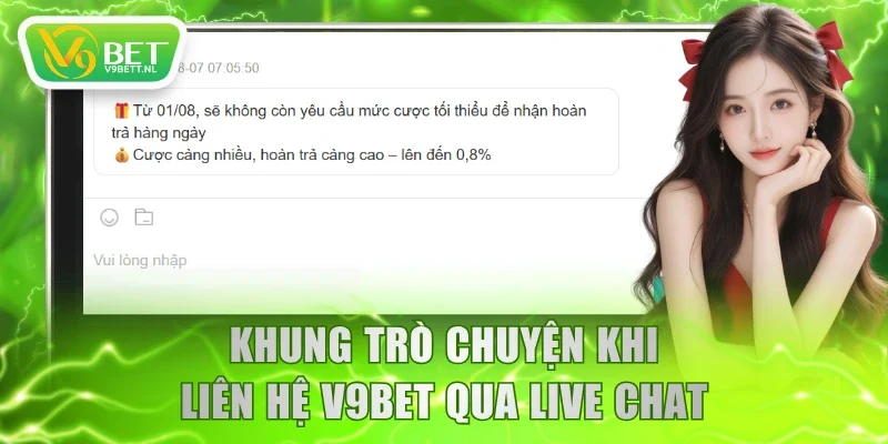 Khung trò chuyện khi liên hệ V9BET qua live chat